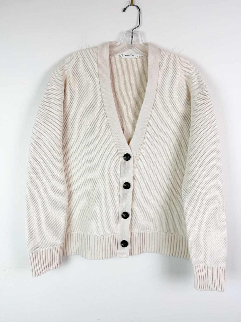 Everlane Boxy Waffle Knit Cardigan 100% Organic Cotton in Natural Size S